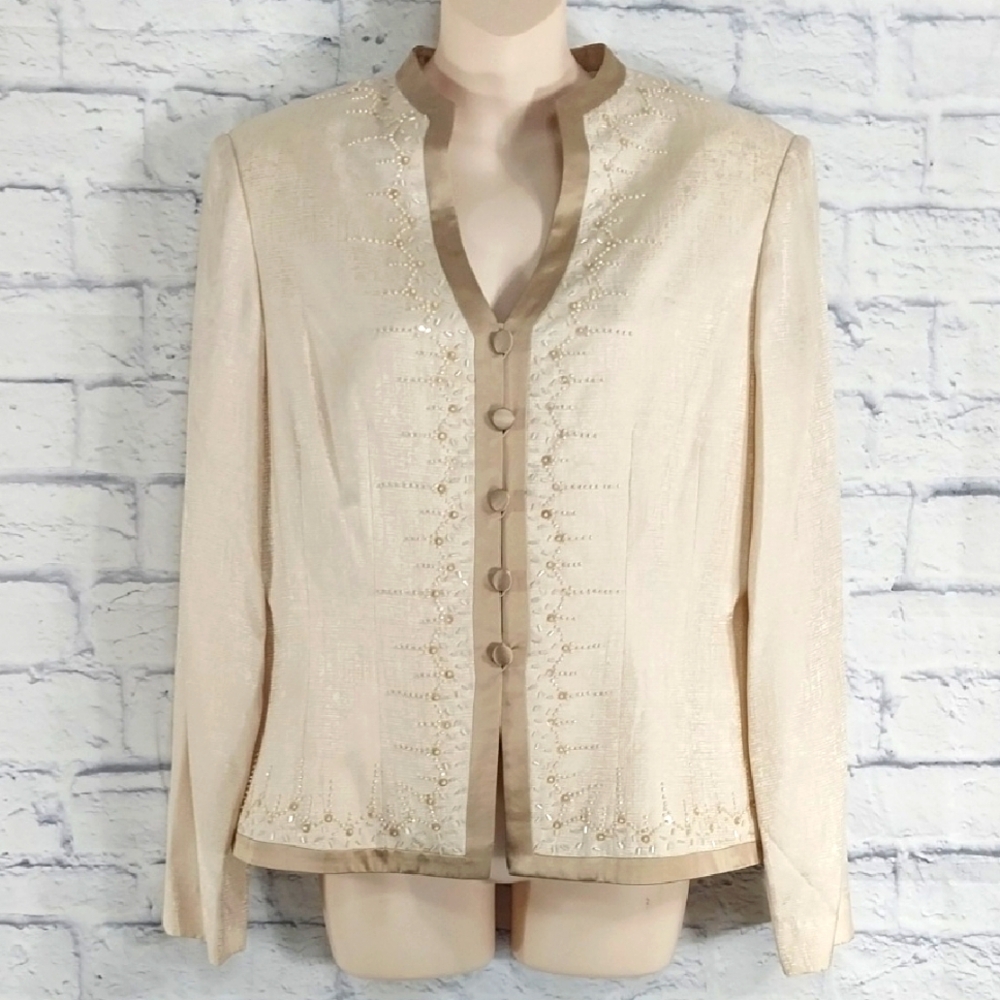 🔵BOGO FREE🔵 Adrianna Papell Silk Jacket w Beading Sz 12